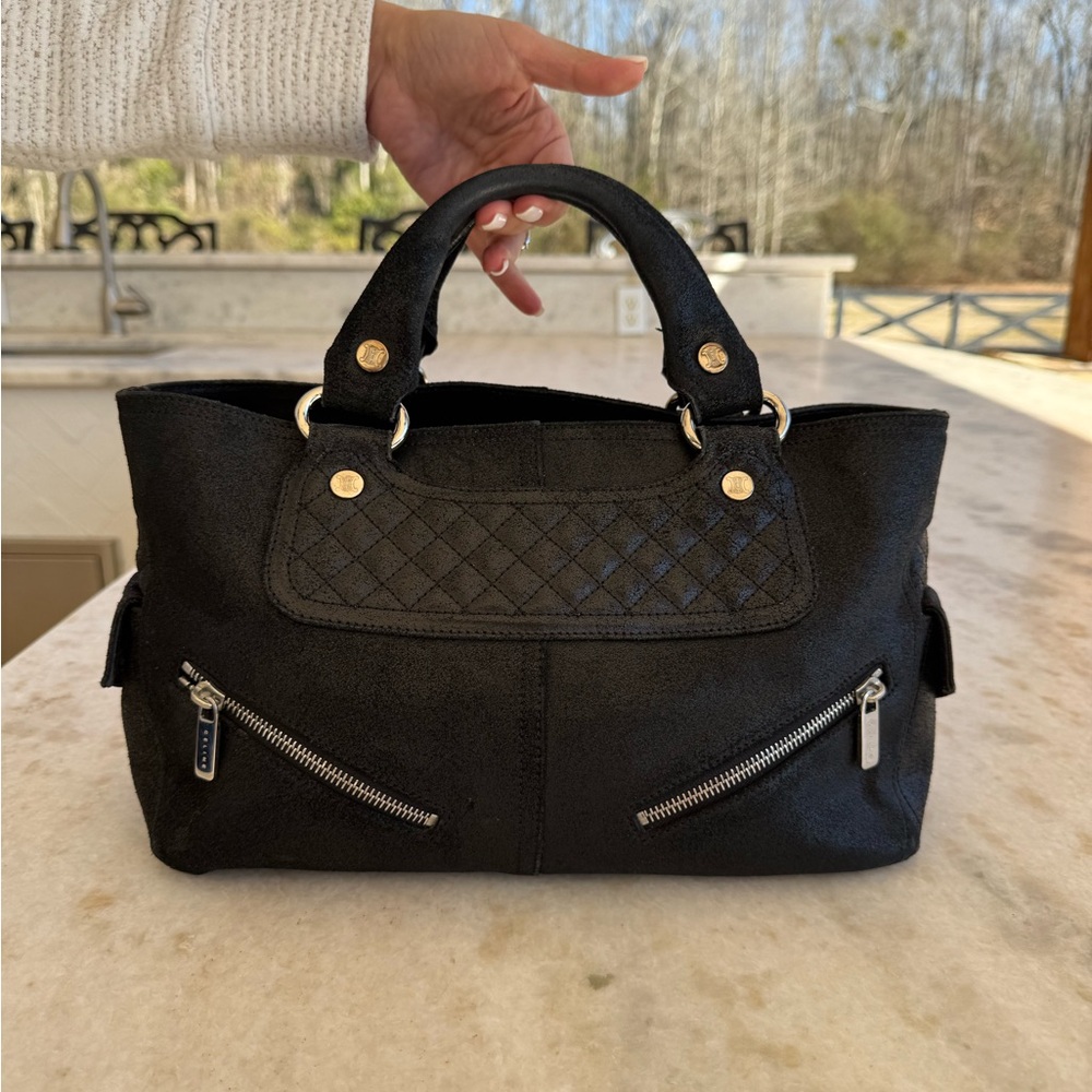 CELINE Boogie Bag Suede, Black with Silver Hardware